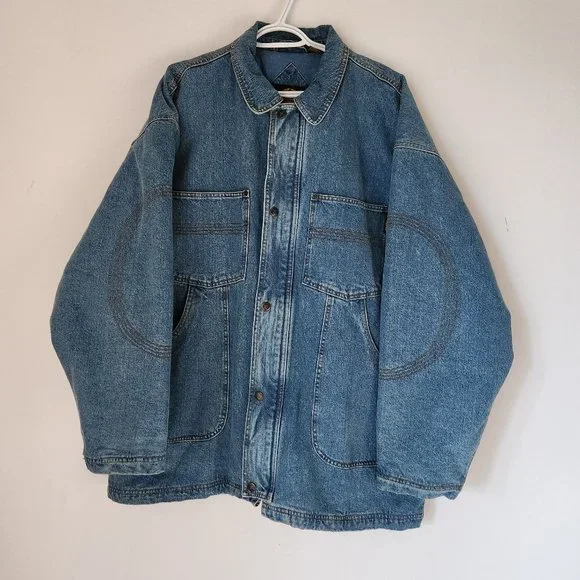 Vintage FILA Quilt-Insulated Lining Blue Denim Work Chore Jacket Zip/Snap
